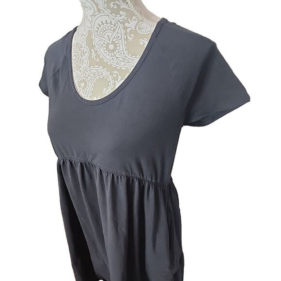 Pact Organic Cotton Blend Black Mini Dress Short Sleeves Pockets Women's Small - Picture 2 of 9